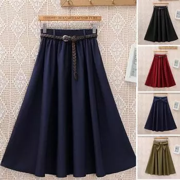 Летняя юбка А-силуэта средней длины с большим подолом, маленькое свежее платье-миди длиной до середины бедра, универсальная юбка в стиле ретро для женщин One size