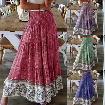 Летняя юбка-халат с принтом и большой талией в стиле бохо, длинная юбка с высокой талией, пляжная юбка для женщин XXXL чёрный