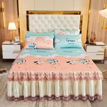Летняя юбка, комплект из трех предметов, кровать 1,8 м, кровать 1,5 м, 1,2 м, комплект из двух предметов, кружевная юбка для кровати, крутая простыня 150x200cm 1pc