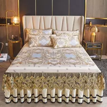 Летняя юбка-кровать цельное кружевное покрывало в стиле принцессы из ледяного шелка (Комплект из трех частей) Покрывало для машинной стирки 120x200cm