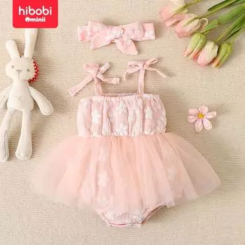 Летняя юбка-пачка без рукавов hibobi для маленьких девочек, маленькая сетчатая юбка на подтяжках с цветочным принтом Ha 0-3 Months розовый