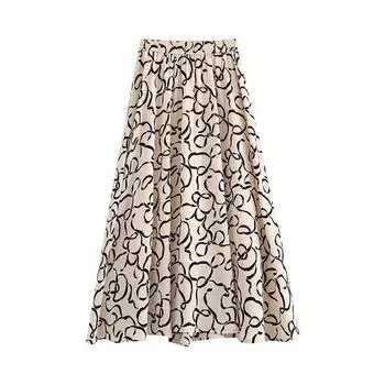 Летняя юбка с принтом, женское ретро-элегантное платье с высокой талией в виде буквы А-слова M