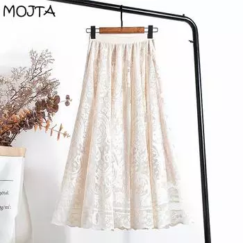 Летняя юбка, винтажные кружевные юбки, женское элегантное стильное платье с высокой талией, длинная юбка One Size белый