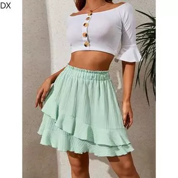 Летняя юбка Женская трансграничная юбка с завышенной талией и однотонным узором нестандартной формы S белый