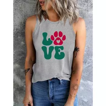 Летняя уличная мода женская майка без рукавов с принтом мультяшных любовных писем женская футболка повседневная городская повседневная женская майка S