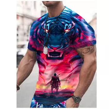 Летняя уличная мужская футболка на каждый день, повседневная, с короткими рукавами, модная тенденция, свободная футболка с круглым вырезом, креативный животный принт S