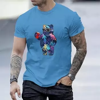 Летняя уличная мужская повседневная мужская футболка, модная футболка большого размера с принтом медведя для мужчин, стильный свободный пуловер, мужские топы S