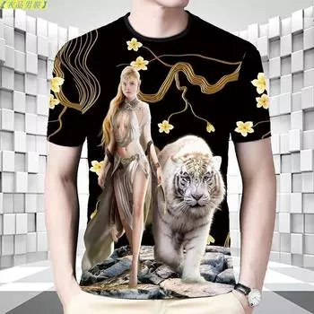 Летняя уличная одежда для мужчин в китайском стиле с короткими рукавами, жареная уличная футболка с 3D-принтом, красивая мужская одежда S