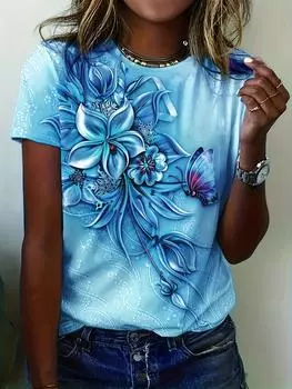 Летняя уличная одежда с 3D-цветочным принтом женская футболка с коротким рукавом модная и инновационная футболка с коротким рукавом S