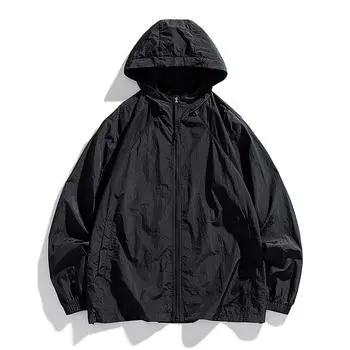 Летняя унисекс модная однотонная тонкая куртка на молнии с капюшоном и солнцезащитным козырьком S белый