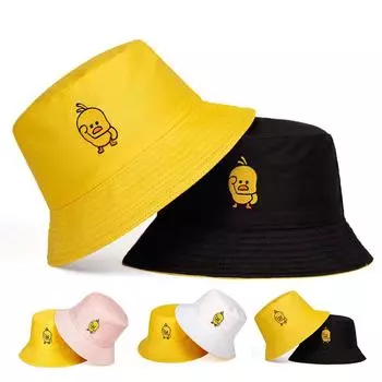 Летняя унисекс-шляпа для рыбалки, уличная шляпа с плоским верхом, защита от солнца, женские шляпы, симпатичная кепка-ведро с вышивкой в виде утенка, пляжные кепки чёрный/жёлтый