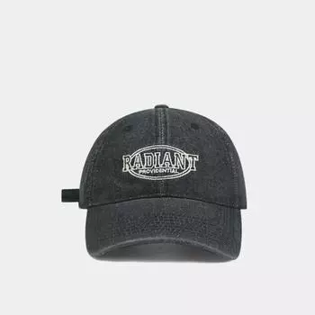 Летняя универсальная бейсболка с широкими полями, изображением лица, маленькими вышитыми буквами, мягкая кепка из стираного джинсового материала для мужчин и женщин M56-58cm чёрный