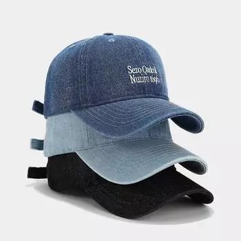 Летняя универсальная кепка с вышитыми буквами и изображением лица, уличная мода, повседневная джинсовая бейсболка для женщин M56-58cm чёрный