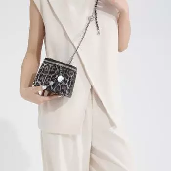 Летняя универсальная мини-нишевая сумка через плечо для женщин, новинка 2024 года с леопардовым принтом, модная сумка на цепочке на одно плечо