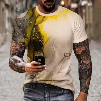 Летняя универсальная мужская повседневная и простая мужская повседневная футболка из полиэстера с 3D принтом, новая модная праздничная футболка с короткими рукавами 4XL