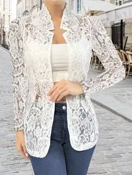 Летняя универсальная однотонная кружевная рубашка с длинным рукавом, женская одежда S белый