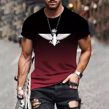 Летняя универсальная спортивная повседневная мужская футболка с коротким рукавом и принтом в стиле оверсайз с градиентом и 3D-принтом XS