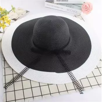 Летняя увеличенная пляжная шляпа с защитой от опрокидывания, уличная, женская, стильная, двухсторонняя, соломенная шляпа с козырьком, свадебная шляпа для фотосъемки чёрный