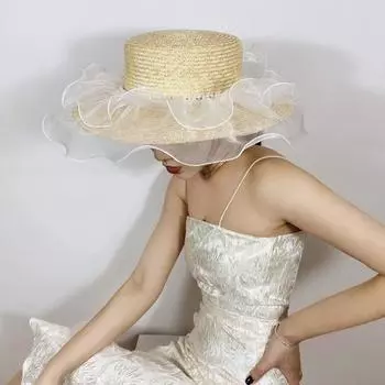 Летняя Весна Кружевная Шляпа От Солнца Соломенная Шляпа Милая Плоская Верхняя Женская Дорожная Шляпа Повседневная Кружевная Пляжная Шляпа От Солнца Дышащая Женская Летняя хаки