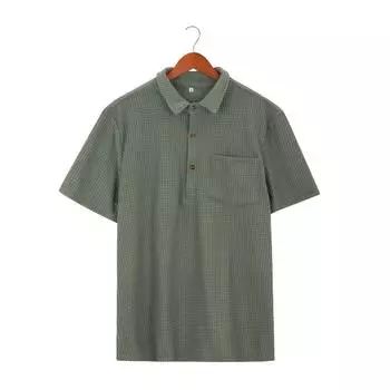 Летняя вафельная простая однотонная однобортная мужская рубашка с лацканами, топы, мужские рубашки S синий