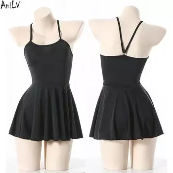 Летняя вечеринка у бассейна аниме-девушка студентка купальник платье косплей женская ночная рубашка пижама униформа костюм One Size чёрный