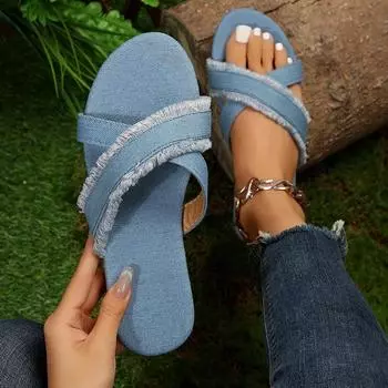 Летняя верхняя одежда, джинсовые тапочки, тканые джинсы, пляжная обувь на плоской подошве, размеры 35–42, сандалии и тапочки для женщин 40 кофейный