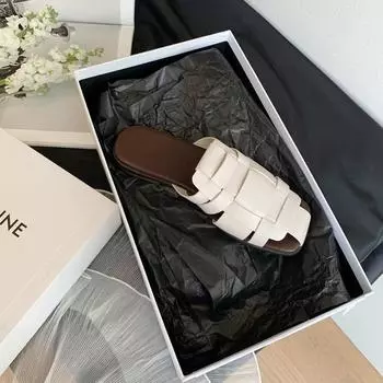 Летняя верхняя одежда пляжные тапочки с плоской подошвой Baotou Woven Lazy Mueller Sandal Slippers Women 35 абрикосовый