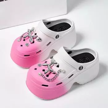 Летняя верхняя одежда, толстые тапочки на подошве для женщин с высоким чувством, новые модные серебряные туфли с отверстиями для женщин, сандалии DIY Chain Cloud 39-40 белый