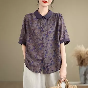 Летняя верхняя рубашка Art Age Reducing с пятью рукавами, цветочная винтажная рубашка большого размера для женщин, блузки и рубашки M
