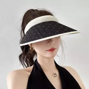 Летняя виниловая шляпа-цилиндр с яркими стразами, солнцезащитная шляпа для детей, защита от ультрафиолета, большая солнцезащитная шляпа для улицы M (56-58cm) - Rhinestone Empty Cap чёрный