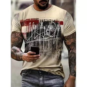 Летняя винтажная футболка с абстрактным граффити и 3d принтом, с коротким рукавом и круглым воротником, уличная уличная одежда, негабаритная мужская одежда, топ S