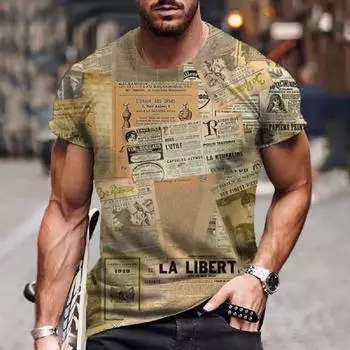 Летняя винтажная газетная печать Мужская дизайнерская одежда Мужская летняя одежда Футболка Футболка с коротким рукавом Рубашки с газетным принтом Футболка с рисунком S