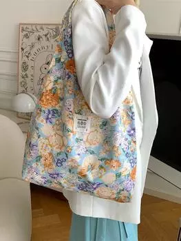 Летняя винтажная холщовая сумка с цветочным принтом Fairy Shoulder Portable Big Capacity Sbag Bag Shopping Bag