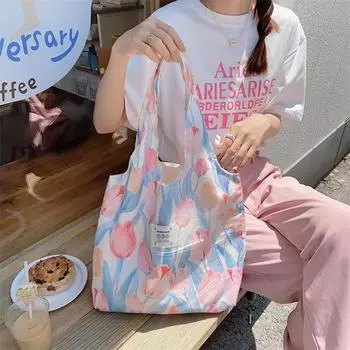 Летняя винтажная масляная картина, холщовая сумка с цветком, сказочная, наплечная, портативная, большой емкости, сумка-жилет