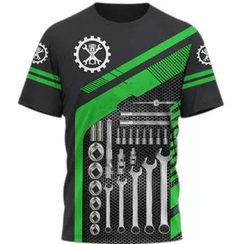 Летняя винтажная мужская футболка, персонализированная одежда с 3d принтом «Механик», уличные повседневные спортивные футболки большого размера, пуловер S