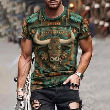 Летняя винтажная мужская футболка, повседневная футболка с коротким рукавом, мультяшный принт с животными, 3D-футболка, уличная спортивная мужская одежда больших размеров L