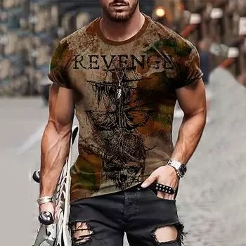 Летняя винтажная мужская футболка с парусником, компасом, 3d принтом, повседневные топы с короткими рукавами, модная одежда с круглым вырезом, пуловер большого размера S