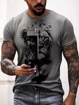 Летняя винтажная мужская футболка с рисунком льва 3D-принтом, модный короткий рукав, мужская одежда, свободная футболка, повседневная уличная одежда S белый