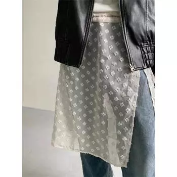 Летняя винтажная прозрачная юбка, женская тонкая кружевная юбка на шнуровке, корейская мода, женские юбки с цветочным принтом, уличная одежда Y2k, новинка 2000 года S бежевый
