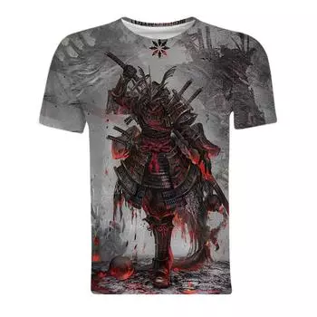 Летняя винтажная японская самурайская футболка мужская модная повседневная футболка Harajuku с коротким рукавом и круглым вырезом свободного покроя S