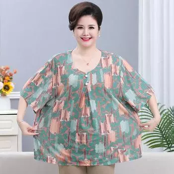 Летняя винтажная рубашка с принтом 7XL, женская одежда, повседневная стильная свободная блузка с отложным воротником и пуговицами, с половиной рукавом, большие размеры 7XL красный