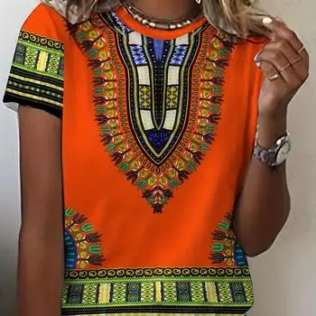 Летняя винтажная женская футболка Dashiki с 3d принтом, женская модная футболка с круглым вырезом, футболка с короткими рукавами, детские топы, футболки в этническом стиле 5XL