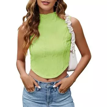 Летняя водолазка, вязаная майка, женский облегающий жилет без рукавов, сексуальный плиссированный летний укороченный топ, элегантный облегающий повседневный топ, короткая блузка 276 S чёрный