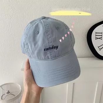 Летняя воскресная вышитая буква универсальная кепка с козырьком от солнца бейсболка стираная женская ретро-тренд серый
