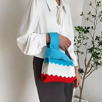 Летняя вязаная пляжная сумка для женщин, маленькая полосатая тканая сетчатая сумка с верхней ручкой, женские квадратные сумки на плечо, модные сумки 20x23cm серый