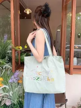 Летняя вышивка на холсте повседневный ленивый стиль ins литературная сумка для переноски через плечо сумка для покупок холщовая школьная сумка бежевый