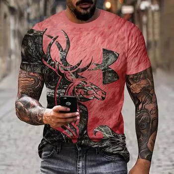 Летняя высококачественная креативная мужская футболка с 3D принтом оленя, уличная одежда с короткими рукавами, повседневный универсальный спортивный топ для путешествий XL