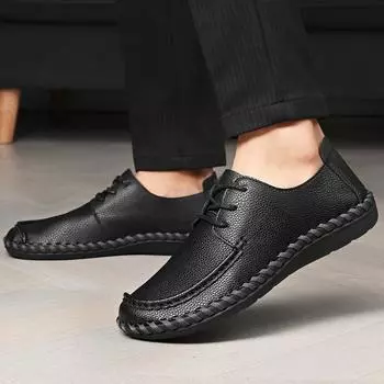 Летняя высококачественная мужская повседневная обувь из кожи для прогулок на открытом воздухе, кроссовки на шнуровке, модная мужская обувь для отдыха и отпуска, мягкая обувь для вождения 38 чёрный