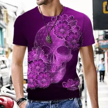 Летняя высокотехнологичная мужская футболка с 3D-принтом «Цветы и черепа», унисекс, с круглым вырезом, с коротким рукавом, с забавной графикой, в уличном стиле, большого размера 6XL