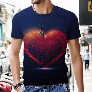 Летняя высокотехнологичная светящаяся футболка с красным сердцем и 3d принтом, мужская и женская одежда унисекс, топы и футболки с короткими рукавами с круглым вырезом